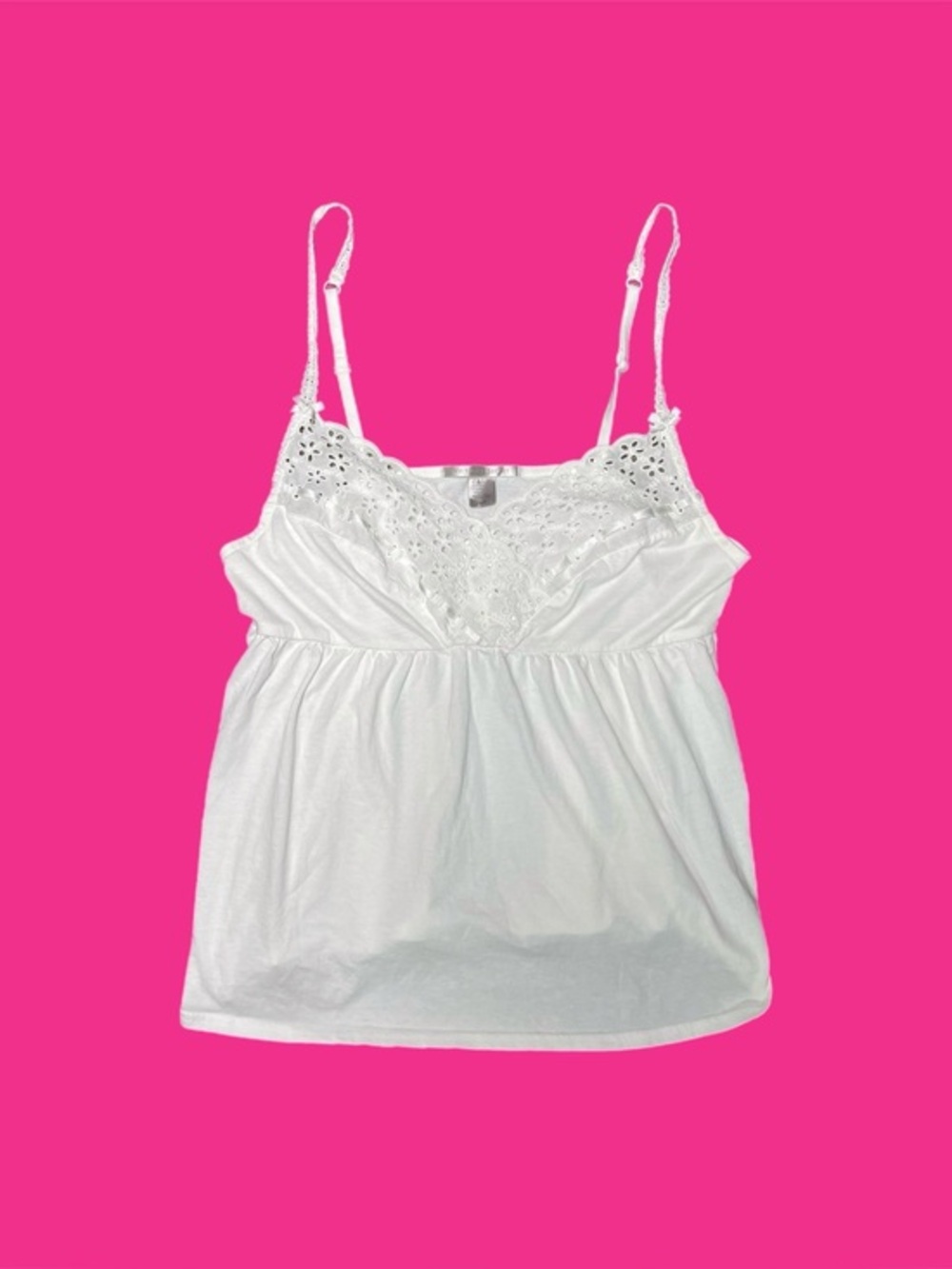 Vintage Victoria Secrete White Eyelet Babydoll Lace Cami Top